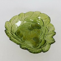 Indiana Green Glass Loganberry and Leaf Pattern Candy Dish Bowl 7&quot; Dia Vtg FLAW - £6.17 GBP