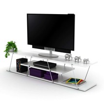 FurnisHome 56&quot; Mid-Century Modern TV Stand Open 4-Shelf White/Chrome - $2,533.86 MXN
