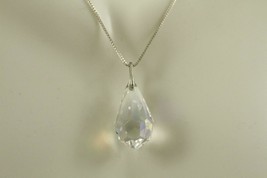 MODERN Sterling Silver Fine Jewelry Crystal Pendant Drop 16&quot; Box Chain Necklace - £16.33 GBP