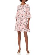 ELIZA J WOMENS SIZE 4 TIE ELASTIC WAIST 3/4 SLEEVE PINK FLORAL DRESS NEW - €44,57 EUR