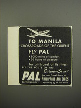 1952 PAL Philippine Air Lines Ad - To Manila crossroads of the Orient - £14.78 GBP