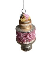 Midwest Glassworks Hand Blown Glass Pink Decorated Cake Christmas Ornament nwt - £8.50 GBP