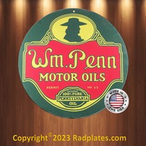 WM Penn Motor Oil Aluminum Metal Sign 12&quot; Round - $19.77