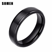 Somen 6mm 8mm Black Tungsten Ring For Women Matte Brushed Wedding Band Classic S - £18.27 GBP