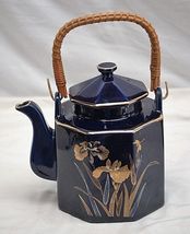 Otagiri Japanese Teapot Iris Rhapsody Cobalt Blue &amp; Gold Iris Designs Te... - $39.59