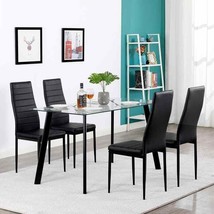 5-Piece Dining Table Set Glass Top Table Leather Chair Dinette Kitchen F... - £228.41 GBP