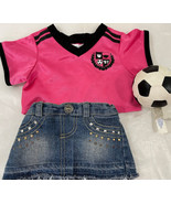 Build A Bear Distressed Denim Skirt and  Pink Soccer Jersey Ball Outfit - £7.43 GBP