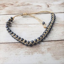 Vintage Bracelet Unusual Corded, Woven In Metallic Blue Beads - £10.81 GBP