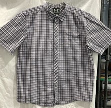 Under Armour Purple White Plaid 100% Cotton Button Down Shirt S Sleeve M... - $301.34 MXN