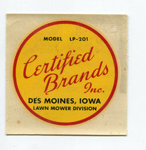 Certified Brands Inc Lawn Mower Division Model LP-201 Des Moines Iowa Decal NOS - £5.08 GBP