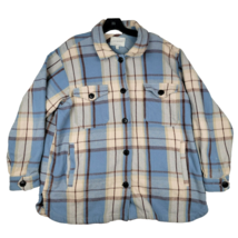 Lucky Brand Men&#39;s Large Shacket Cotton Shirt Jacket Plaid Blue Tan Button - £19.59 GBP