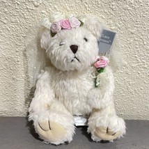 Russ Berrie BRIDE Wedding Veil White Bear Plush Stuffed 5” Holding Bouquet Roses - £7.94 GBP