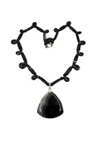 Handmade Sterling Silver Natural Black Agate Pendant Beaded Necklace - $35.99