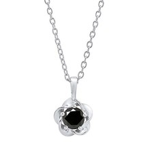 5mm Solitaire Lab-Created Black Diamond Flower Pendant Necklace Sterling Silver - £150.85 GBP