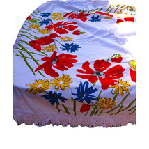 Vintage Vera Neumann Colorful Floral Fringe Tablecloth and 4 Napkins Set - £76.53 GBP