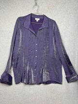 Coldwater Creek Button Up Satin Disco 70s Metallic Shirt Womens Plus 2X ... - £29.10 GBP