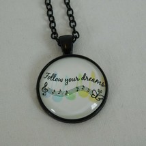 Follow Your Dreams Music Butterfly Black Cabochon Pendant Chain Necklace Round - £2.39 GBP