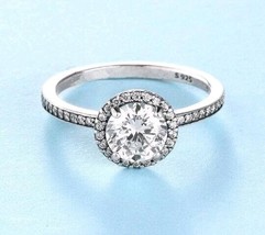 100% 925 Sterling Silver Round Sparkle Halo Ring With Clear CZ Ring - £14.35 GBP