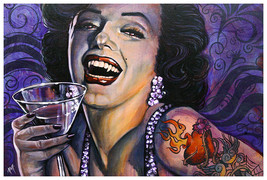 Marilyn Noir Mike Bell Fine Art Print Lithograph Tattoo Vampire Martini Ink NWT - £15.98 GBP+