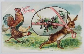 Easter Greetings Rabbit Hens Hauling Large Egg Glitter Decorated Postcard U9 - £3.88 GBP
