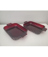 Two Vintage Small Ruby Red Glass Serving Trays With Scalloped Edge Handl... - £11.76 GBP
