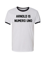 Arnold Is Numero Uno T Shirt, Pumping Iron Movie Workout Men&#39;s Ringer Te... - £12.78 GBP