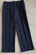 Vtg USA Made Corbin 56 X29Navy Blue Wool Flannel Pleated Cuffed High Wai... - $88.11