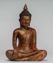 Antico Khmer Stile SE Asia Seduta Legno Enlightenment Buddha Statua 33cm/33cm - £323.07 GBP