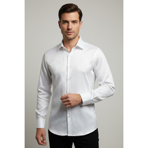 Men's Sports Shirt By Moderno Fancy Silky Satin Long Sleeves MJLS-143 White image 9