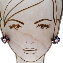 Copper Fluss Art Glass Earrings, Unique Vintage Clip Ons with Black Vitrail Bead - £38.13 GBP