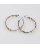 14K JCM Jacmel Gold Hoop Earrings Two Tone White Gold Yellow Accents Dia... - $150.39