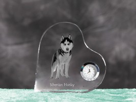 Siberian Husky- crystal clock in the shape of a heart with the image of a dog - £42.35 GBP