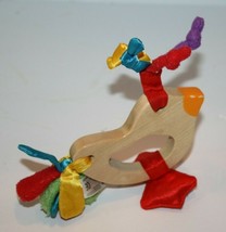 Sassy Teething Toy Duck 6&quot; Knotted Ribbon Bird Dove Wood Ring Crinkle Sensory - £13.02 GBP