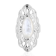 Vintage Filigree Swirl Beauty Oval Mother of Pearl Sterling Silver Ring-9 - £22.78 GBP