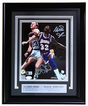 Larry Bird Magic Johnson Signed Framed 8x10 Celtics vs Lakers Photo JSA+BAS - $290.99