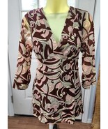  I-N-C brown and pink floral womens blouse flower top size large sheer 3... - £4.01 GBP