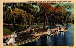 Postcard Super Sale -TAKING A Ride On Swan Boats Public GARDENS-BOSTON MA-BK44 - £1.58 GBP