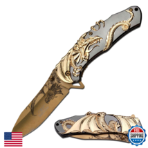 Masters Collection Spring Assisted Folding Knife Gold TiNite Coated Stee... - $42.92
