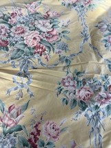 Rare Vintage RALPH LAUREN Evelyn Yellow Floral Queen Flat Sheet 100% Cotton USA - £55.18 GBP