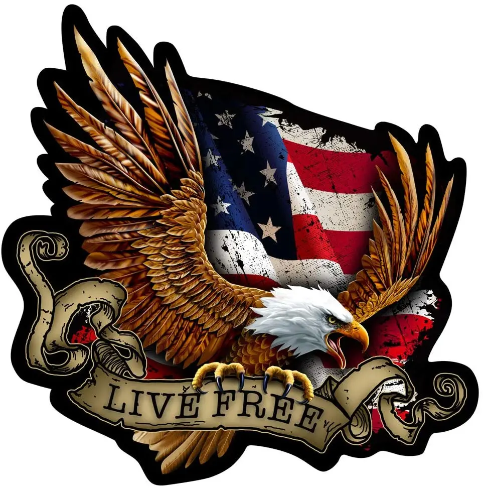 Play Funny American Flag Bald Eagle Live Free Car Sticker Automobiles Motorcycle - £23.18 GBP