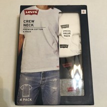 Levi&#39;s 4-Pack Men&#39;s Size Small Premium Cotton Crew Neck T-Shirt White Bo... - £18.67 GBP