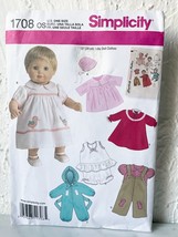 Simplicity Baby Doll Clothes Dress Coat Hat Overalls Jumpsuit Pattern 1708 Uncut - £7.43 GBP