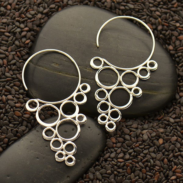 Sterling Silver Ear Hook with Cascading Circles 47x25mm - $67.96