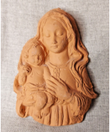 Vtg Terracotta, Handcrafted, Mother/ Virgin Mary &amp; Infant Child Jesus Wa... - $49.62