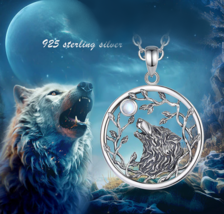 Retro 925 Sterling Silver Wolf Warrior Moonstone Pendant Necklace - £71.93 GBP