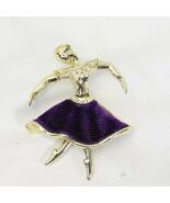 Ballerina Pin Brooch Rhinestone Purple Velvet Skirt Moves - €8,46 EUR