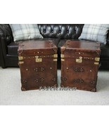 Pair Of Finest English Leather Antique Inspired Side Table Trunks Amazin... - £485.59 GBP