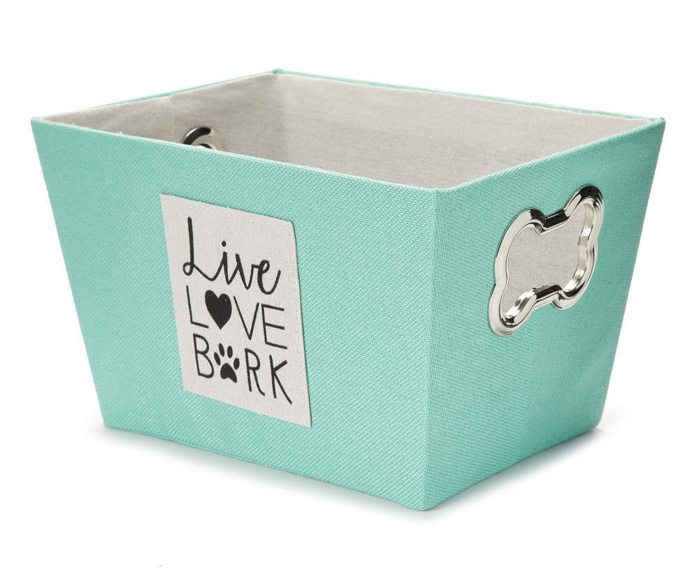 NEW "Live Love Bark" Dog Theme Fabric Storage Bin w/ heart & pawprint, teal - $9.95