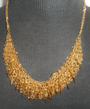 Vtg Gold-tone Metal Chain Bars Balls Fringe Bib Choker Necklace Adjusts 17&quot; Long - £10.45 GBP
