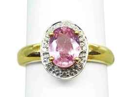 0.95ct tw Natural Morganite &amp; Diamond Halo Ring 14k Gold Size 6.5 - £411.29 GBP